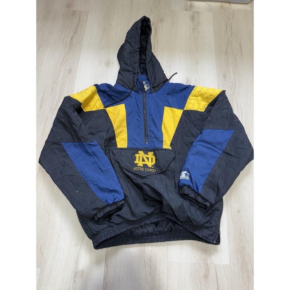 Vintage 90s Starter Notre Dame Fighting Irish Half-Zip Puffer Jacket Mens Medium